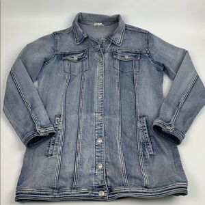 Tribal Jeans Lighter Blue long Denim jean Jacket Size Small Stretchy Pockets